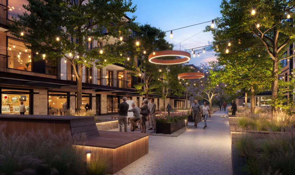 Rendering of outdoor walkways at Livelle