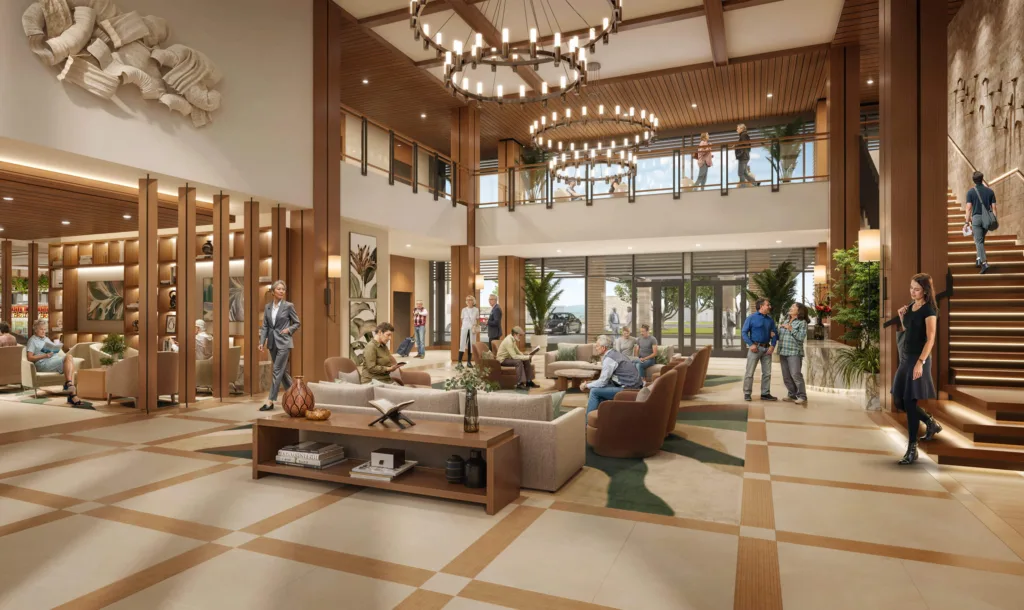 Rendering of Livelle lobby with residents