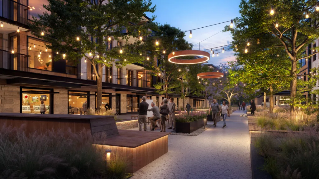 Rendering of outdoor walkways at Livelle